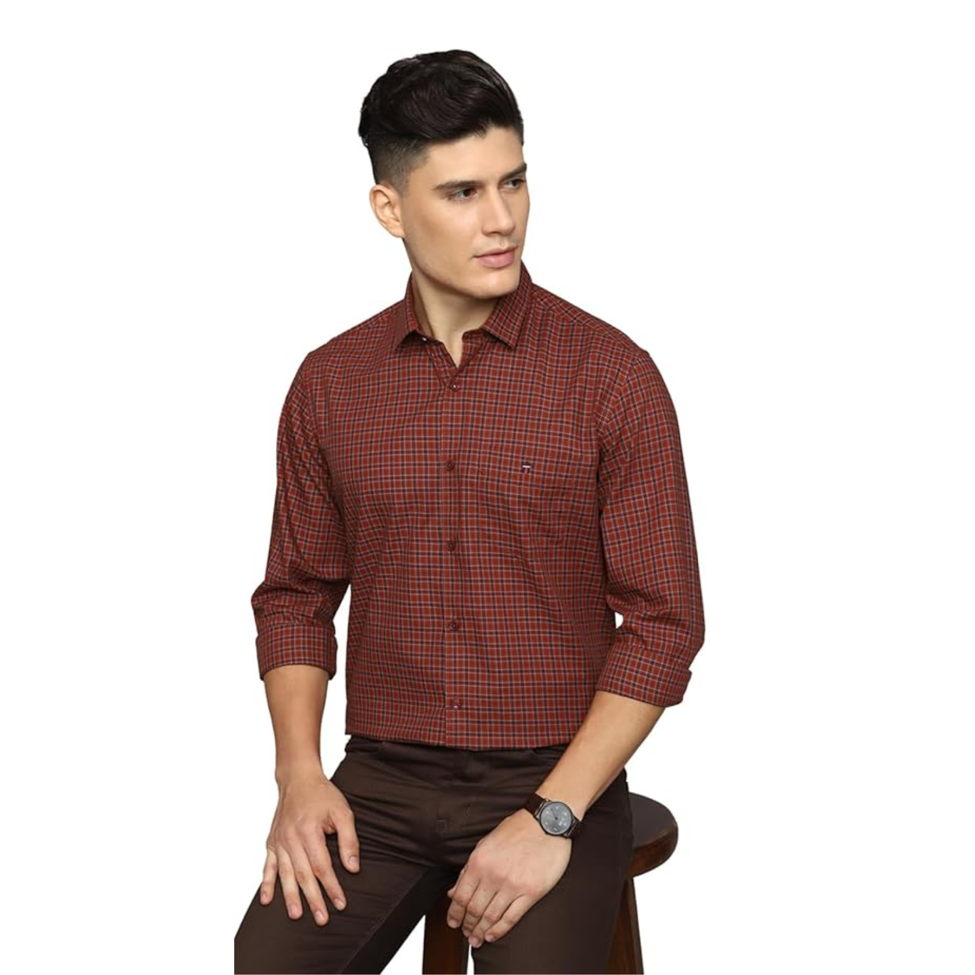 Cotton Easy to Care Slim fit Checks Casual Shirt w...